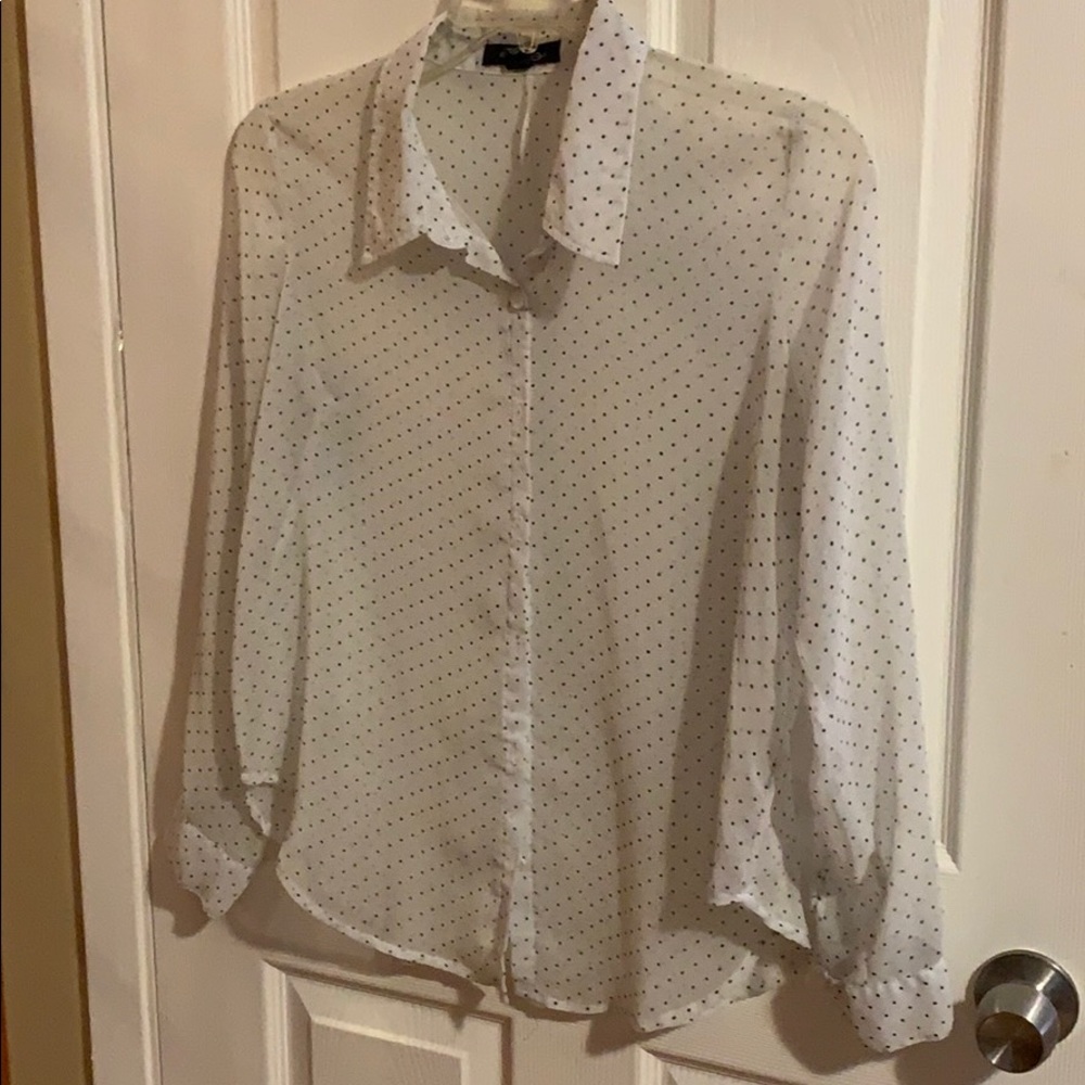 Forever 21 White Sheer Polka Dot Button Down